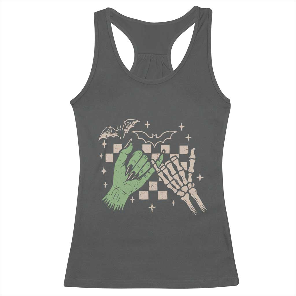 Witch Hand and Skeleton Pinky Promise Graphic Racerback Tank Top Retro Spooky Halloween Gift