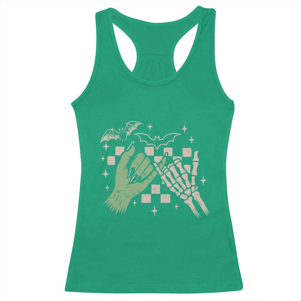 Witch Hand and Skeleton Pinky Promise Graphic Racerback Tank Top Retro Spooky Halloween Gift