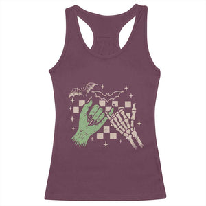 Witch Hand and Skeleton Pinky Promise Graphic Racerback Tank Top Retro Spooky Halloween Gift