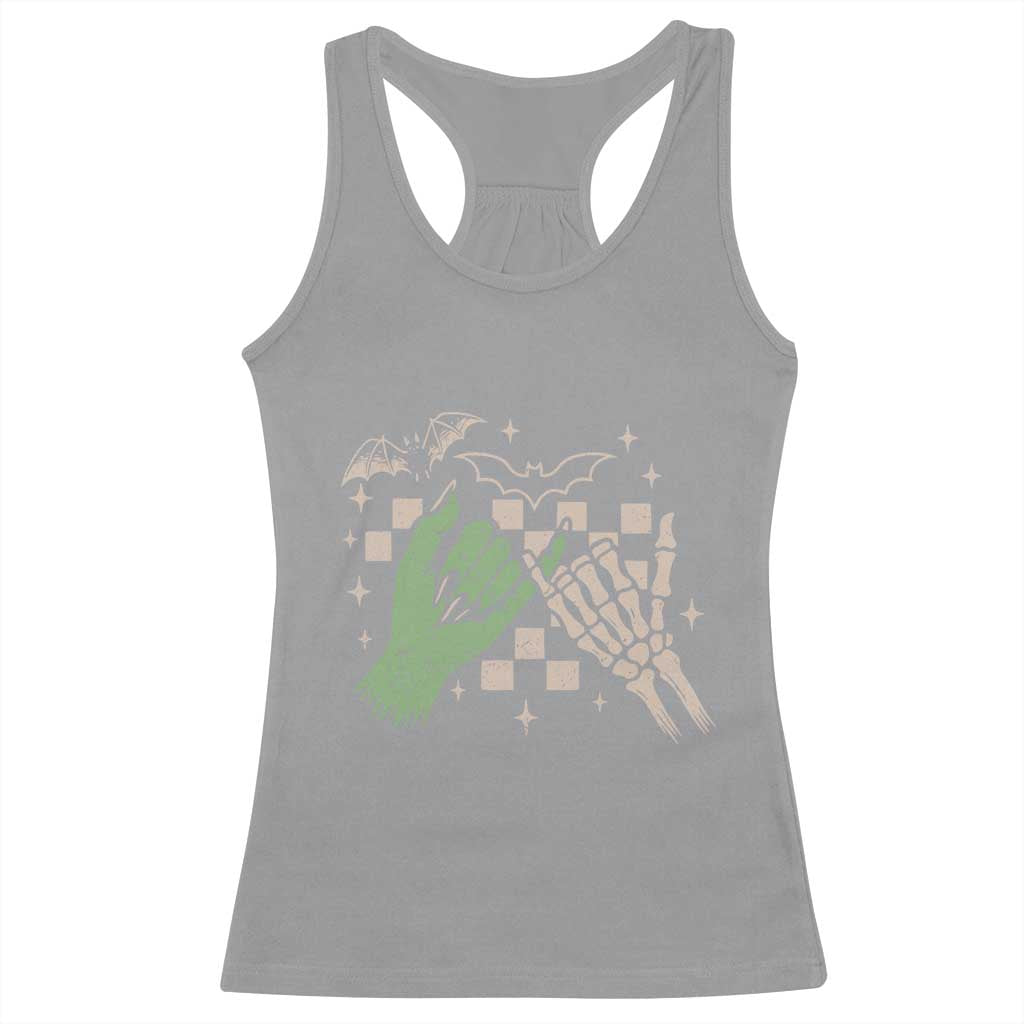 Witch Hand and Skeleton Pinky Promise Graphic Racerback Tank Top Retro Spooky Halloween Gift
