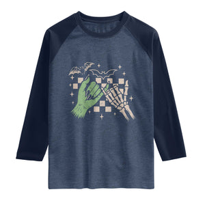 Witch Hand and Skeleton Pinky Promise Graphic Raglan Shirt Retro Spooky Halloween Gift