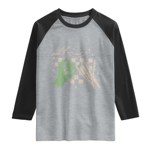 Witch Hand and Skeleton Pinky Promise Graphic Raglan Shirt Retro Spooky Halloween Gift