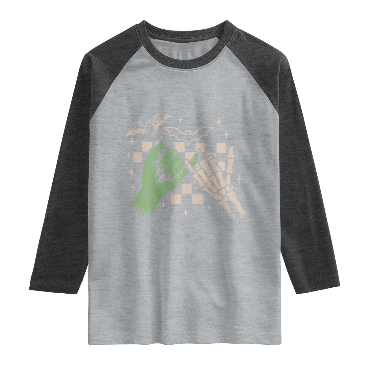 Witch Hand and Skeleton Pinky Promise Graphic Raglan Shirt Retro Spooky Halloween Gift