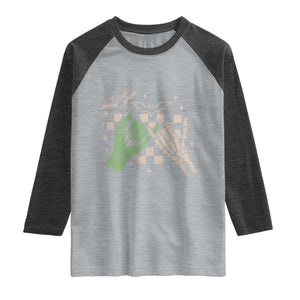 Witch Hand and Skeleton Pinky Promise Graphic Raglan Shirt Retro Spooky Halloween Gift