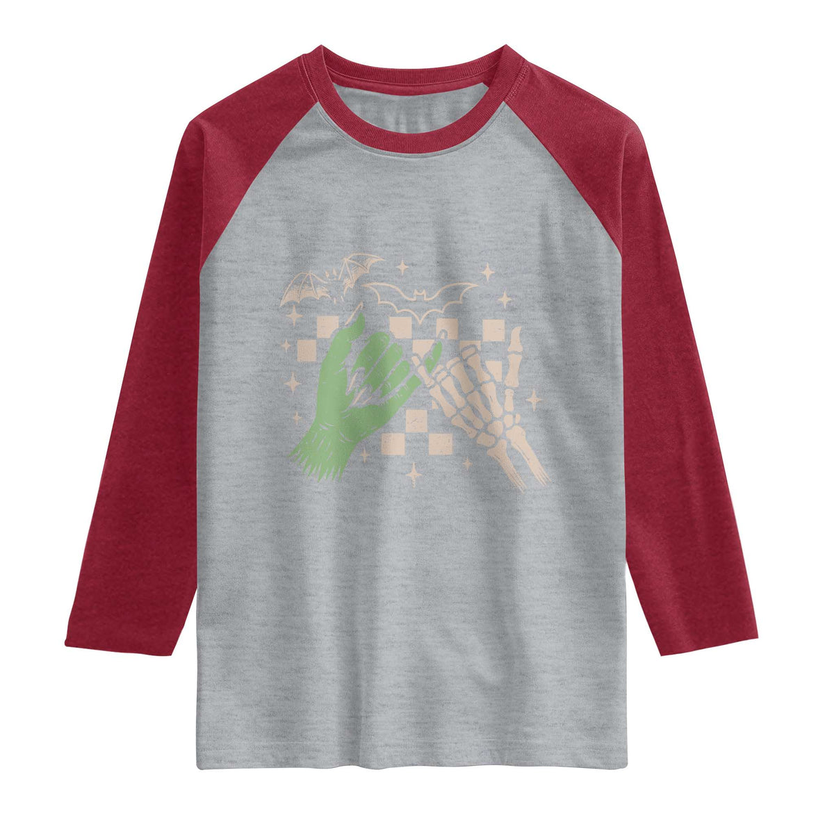Witch Hand and Skeleton Pinky Promise Graphic Raglan Shirt Retro Spooky Halloween Gift