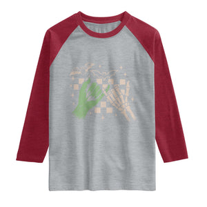 Witch Hand and Skeleton Pinky Promise Graphic Raglan Shirt Retro Spooky Halloween Gift