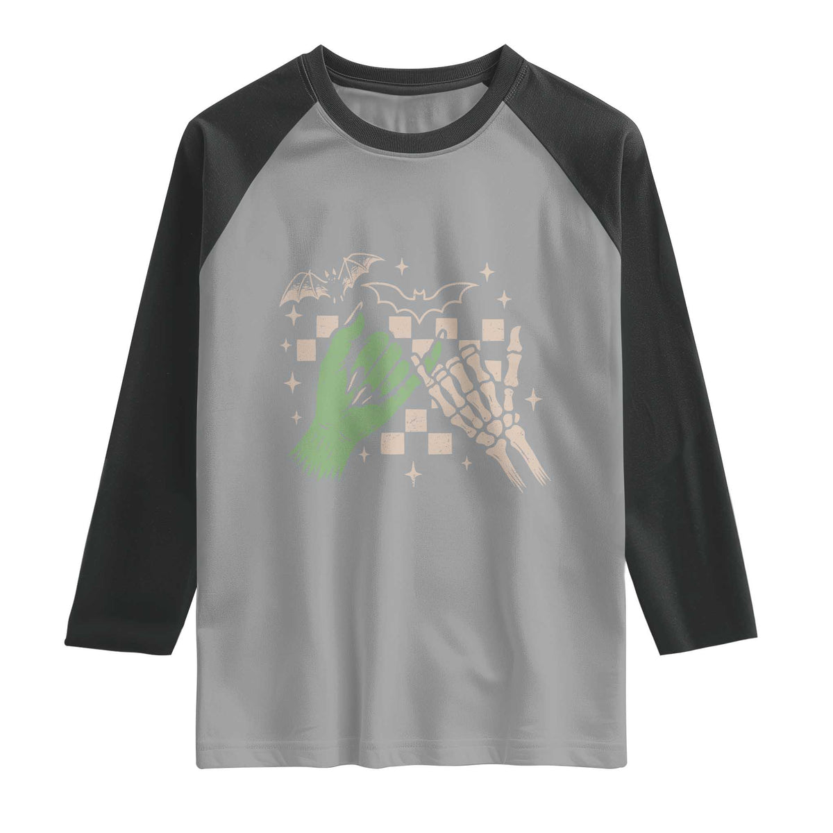Witch Hand and Skeleton Pinky Promise Graphic Raglan Shirt Retro Spooky Halloween Gift