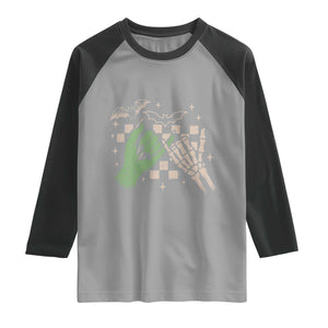 Witch Hand and Skeleton Pinky Promise Graphic Raglan Shirt Retro Spooky Halloween Gift