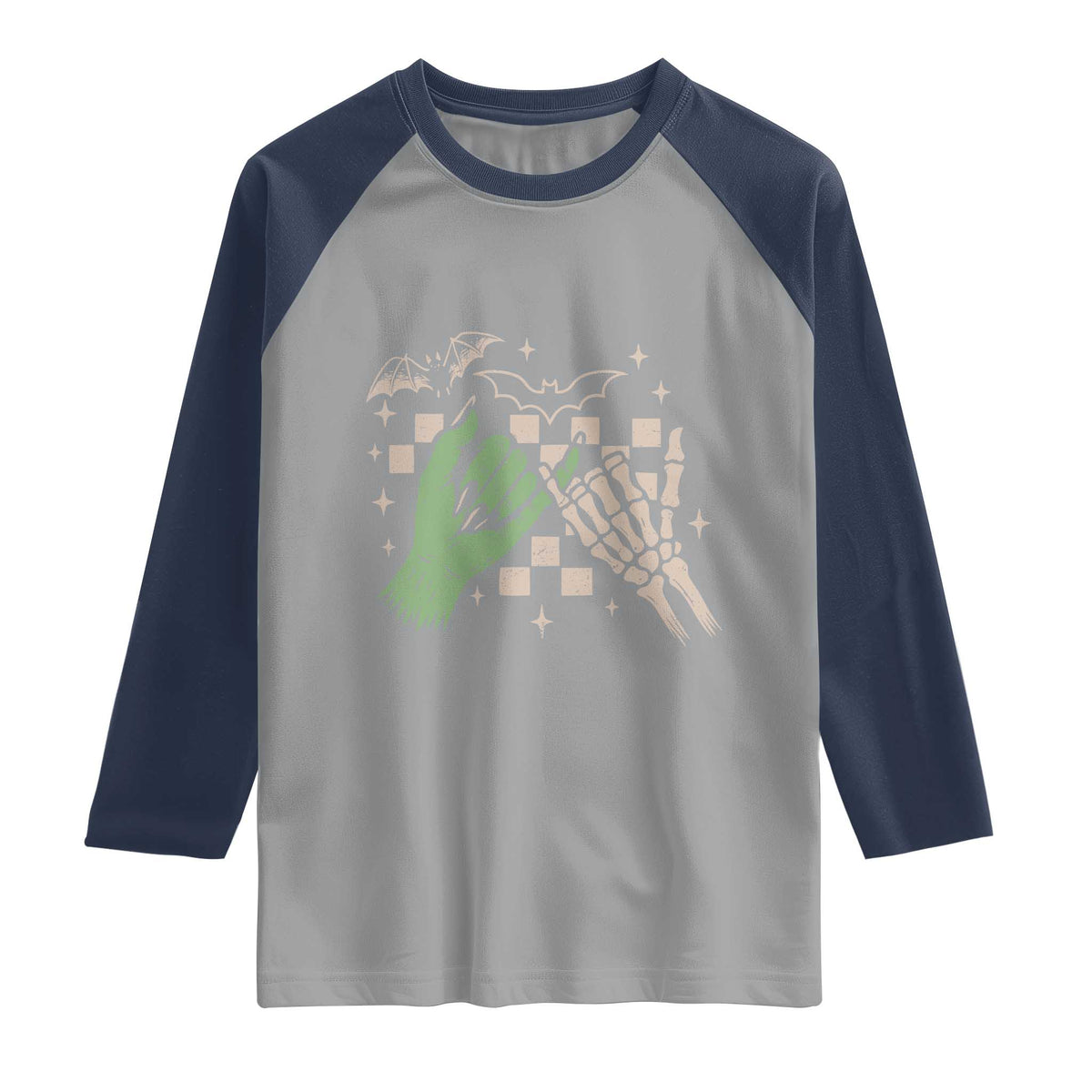 Witch Hand and Skeleton Pinky Promise Graphic Raglan Shirt Retro Spooky Halloween Gift