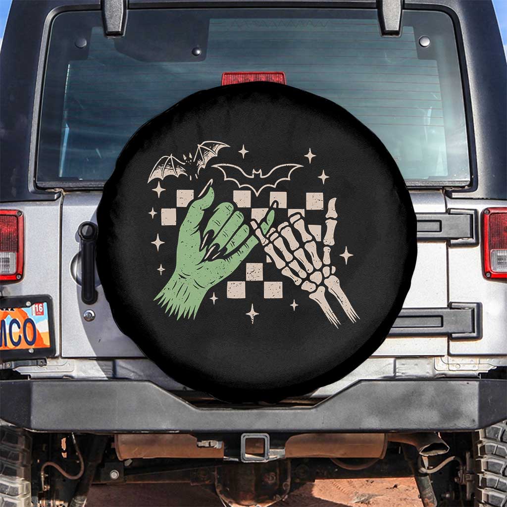 Witch Hand and Skeleton Pinky Promise Graphic Spare Tire Cover Retro Spooky Halloween Gift
