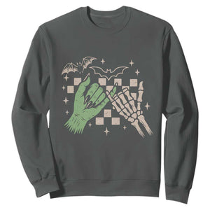 Witch Hand and Skeleton Pinky Promise Graphic Sweatshirt Retro Spooky Halloween Gift