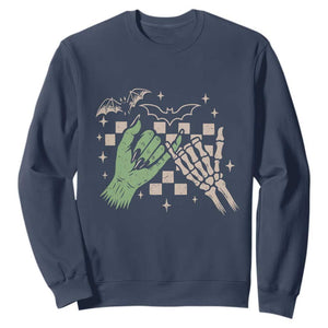 Witch Hand and Skeleton Pinky Promise Graphic Sweatshirt Retro Spooky Halloween Gift