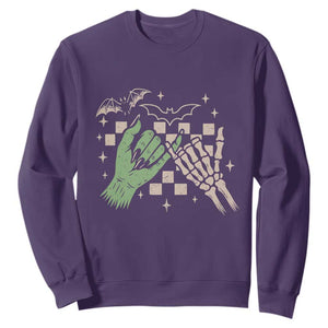 Witch Hand and Skeleton Pinky Promise Graphic Sweatshirt Retro Spooky Halloween Gift