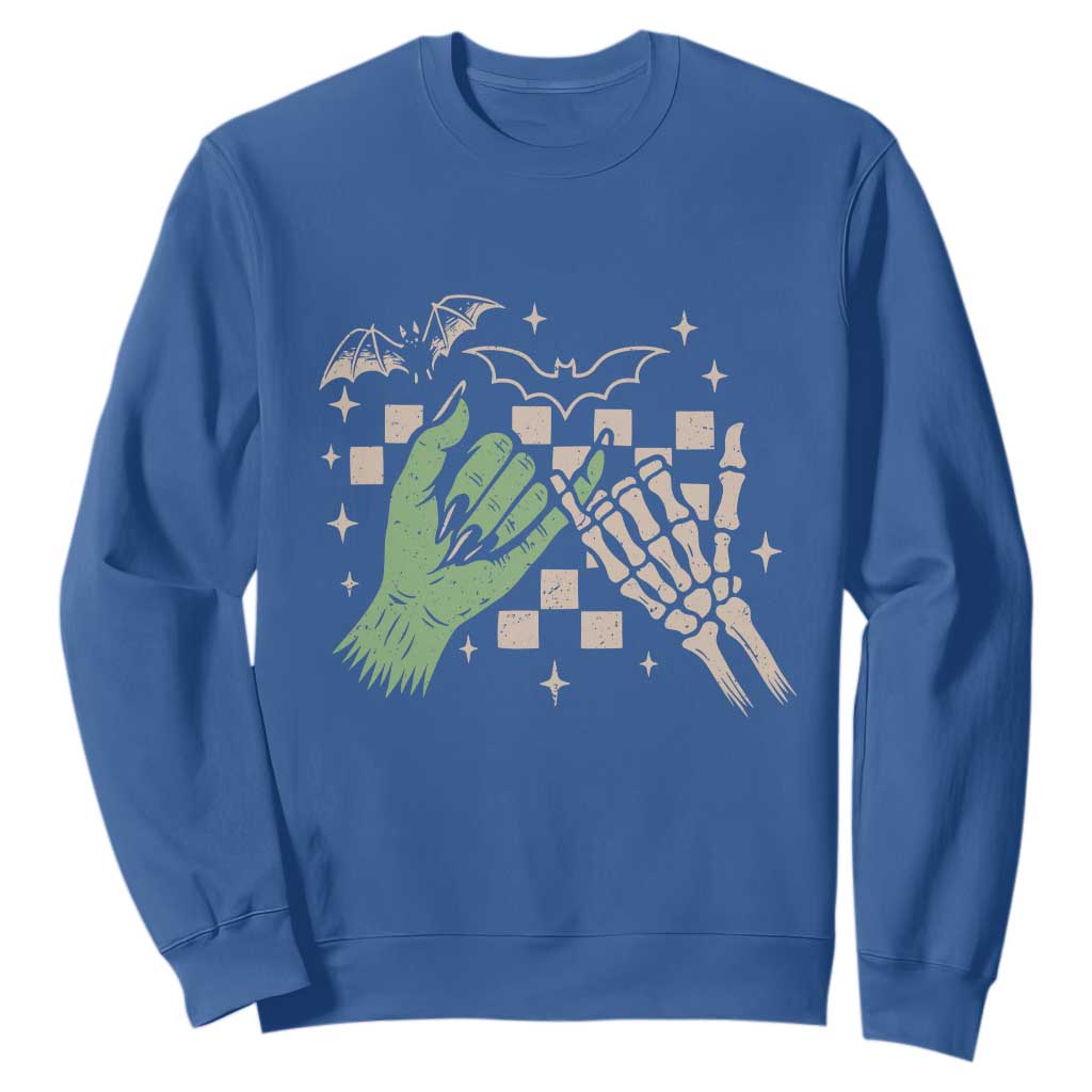 Witch Hand and Skeleton Pinky Promise Graphic Sweatshirt Retro Spooky Halloween Gift