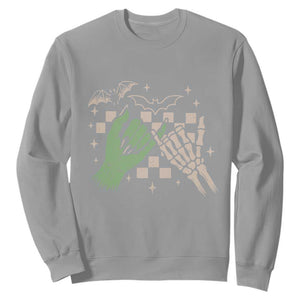 Witch Hand and Skeleton Pinky Promise Graphic Sweatshirt Retro Spooky Halloween Gift