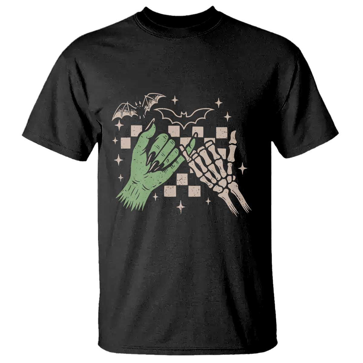 Witch Hand and Skeleton Pinky Promise Graphic T Shirt Retro Spooky Halloween Gift