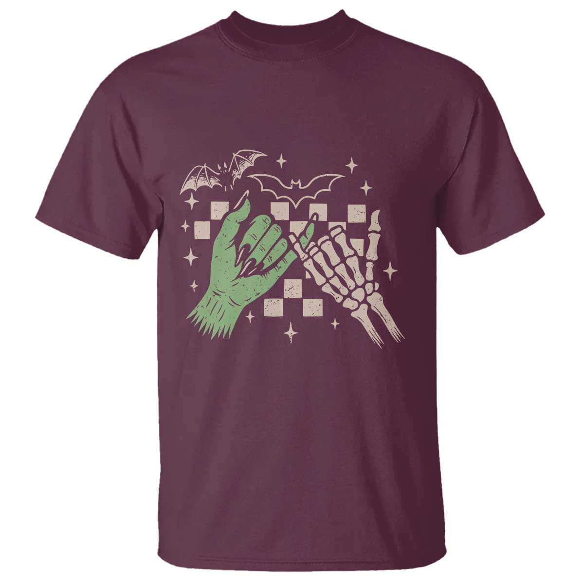 Witch Hand and Skeleton Pinky Promise Graphic T Shirt Retro Spooky Halloween Gift