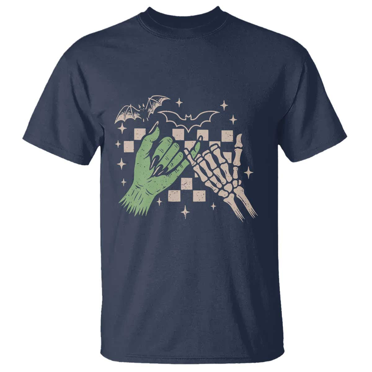 Witch Hand and Skeleton Pinky Promise Graphic T Shirt Retro Spooky Halloween Gift