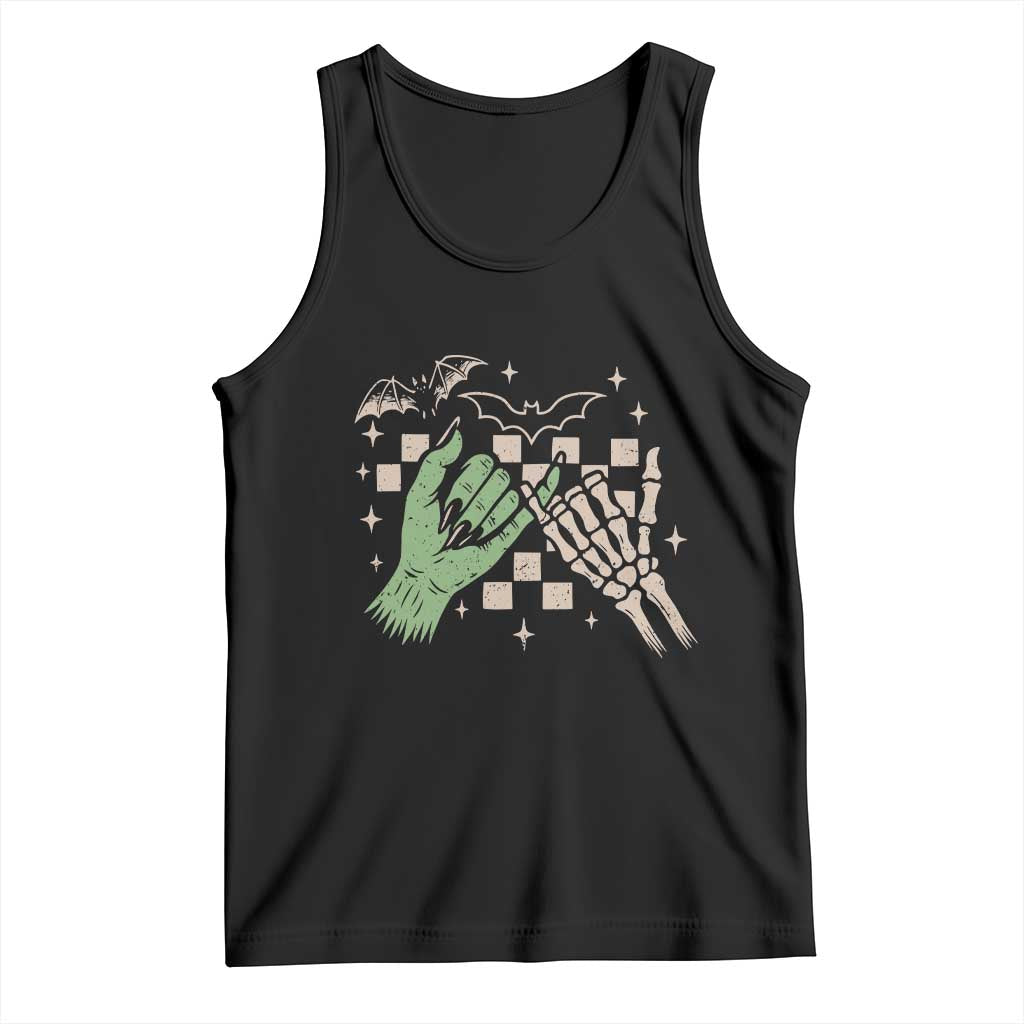 Witch Hand and Skeleton Pinky Promise Graphic Tank Top Retro Spooky Halloween Gift