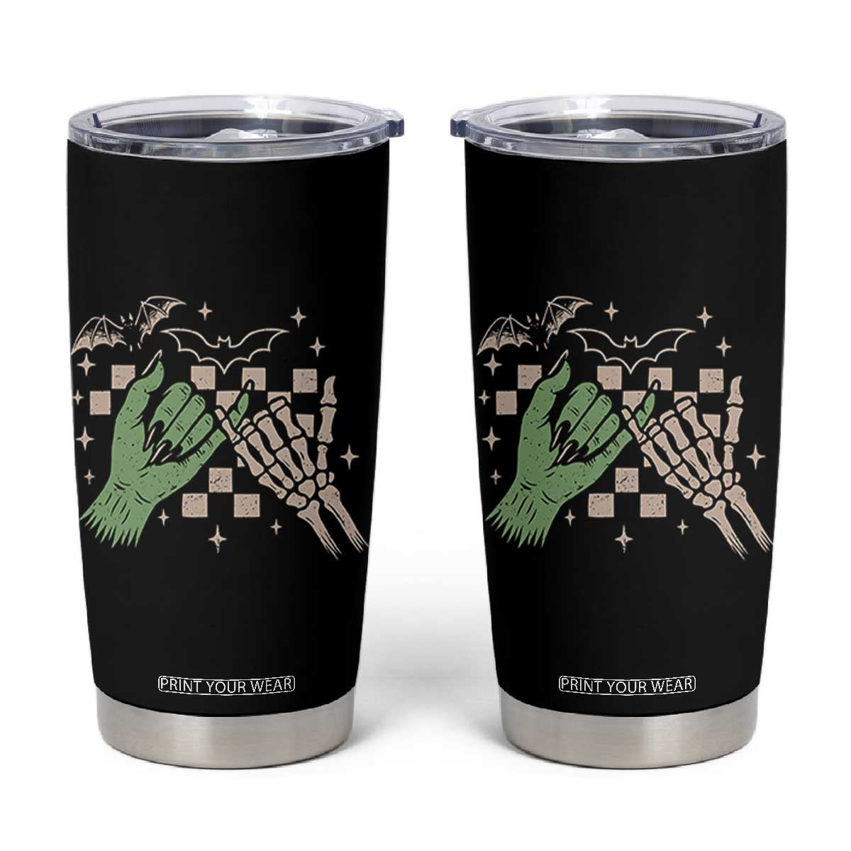 Witch Hand and Skeleton Pinky Promise Graphic Tumbler Cup Retro Spooky Halloween Gift