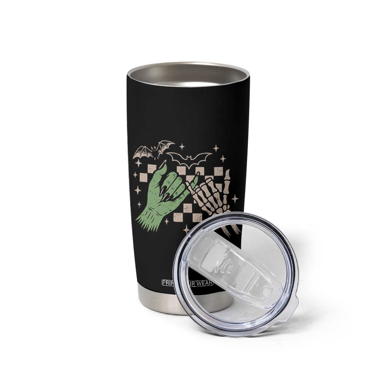 Witch Hand and Skeleton Pinky Promise Graphic Tumbler Cup Retro Spooky Halloween Gift