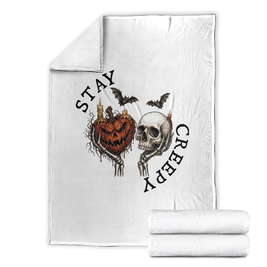 Stay Creepy Vintage Pumpkin Skull Skeleton Hands Graphic Throw Blanket Gothic Vintage Spooky Halloween