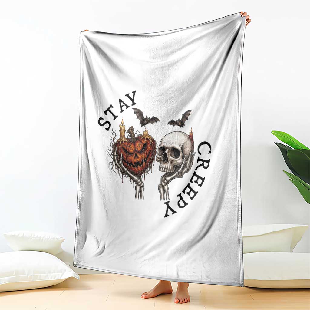 Stay Creepy Vintage Pumpkin Skull Skeleton Hands Graphic Throw Blanket Gothic Vintage Spooky Halloween