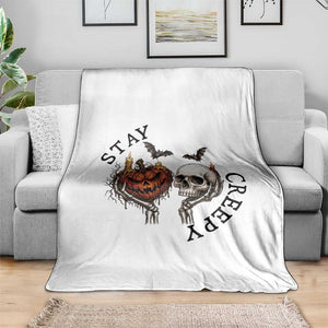 Stay Creepy Vintage Pumpkin Skull Skeleton Hands Graphic Throw Blanket Gothic Vintage Spooky Halloween