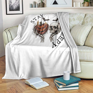 Stay Creepy Vintage Pumpkin Skull Skeleton Hands Graphic Throw Blanket Gothic Vintage Spooky Halloween