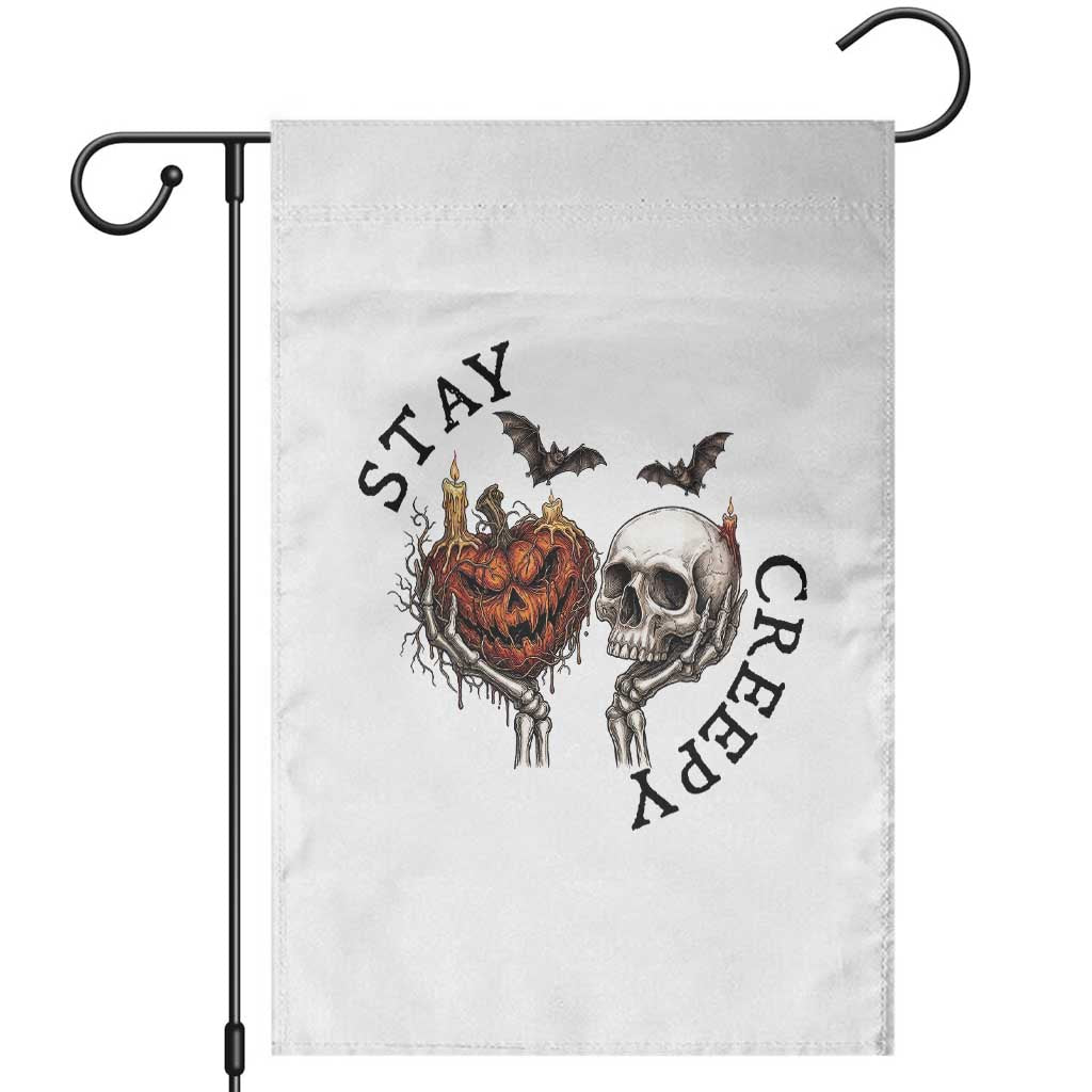 Stay Creepy Vintage Pumpkin Skull Skeleton Hands Graphic Garden Flag Gothic Vintage Spooky Halloween