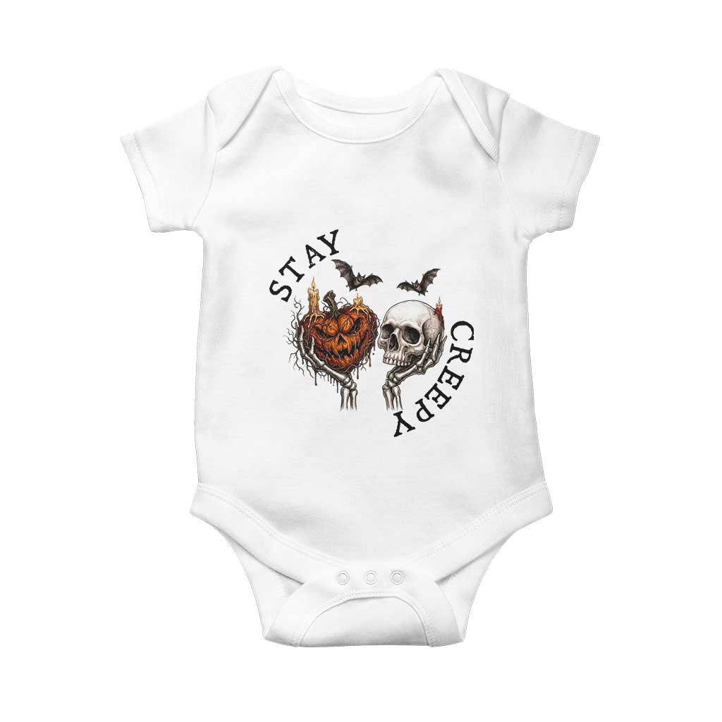 Stay Creepy Vintage Pumpkin Skull Skeleton Hands Graphic Baby Onesie Gothic Vintage Spooky Halloween