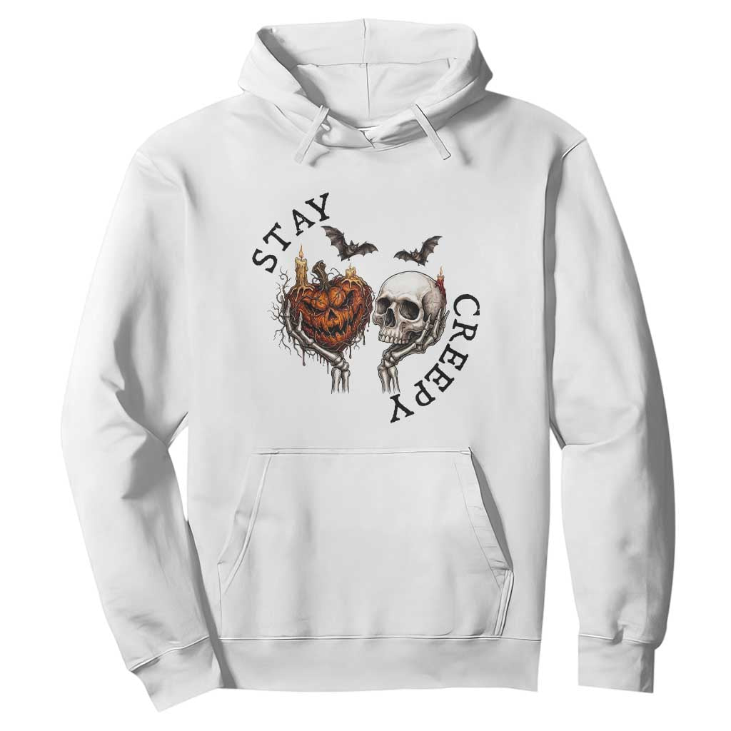 Stay Creepy Vintage Pumpkin Skull Skeleton Hands Graphic Hoodie Gothic Vintage Spooky Halloween