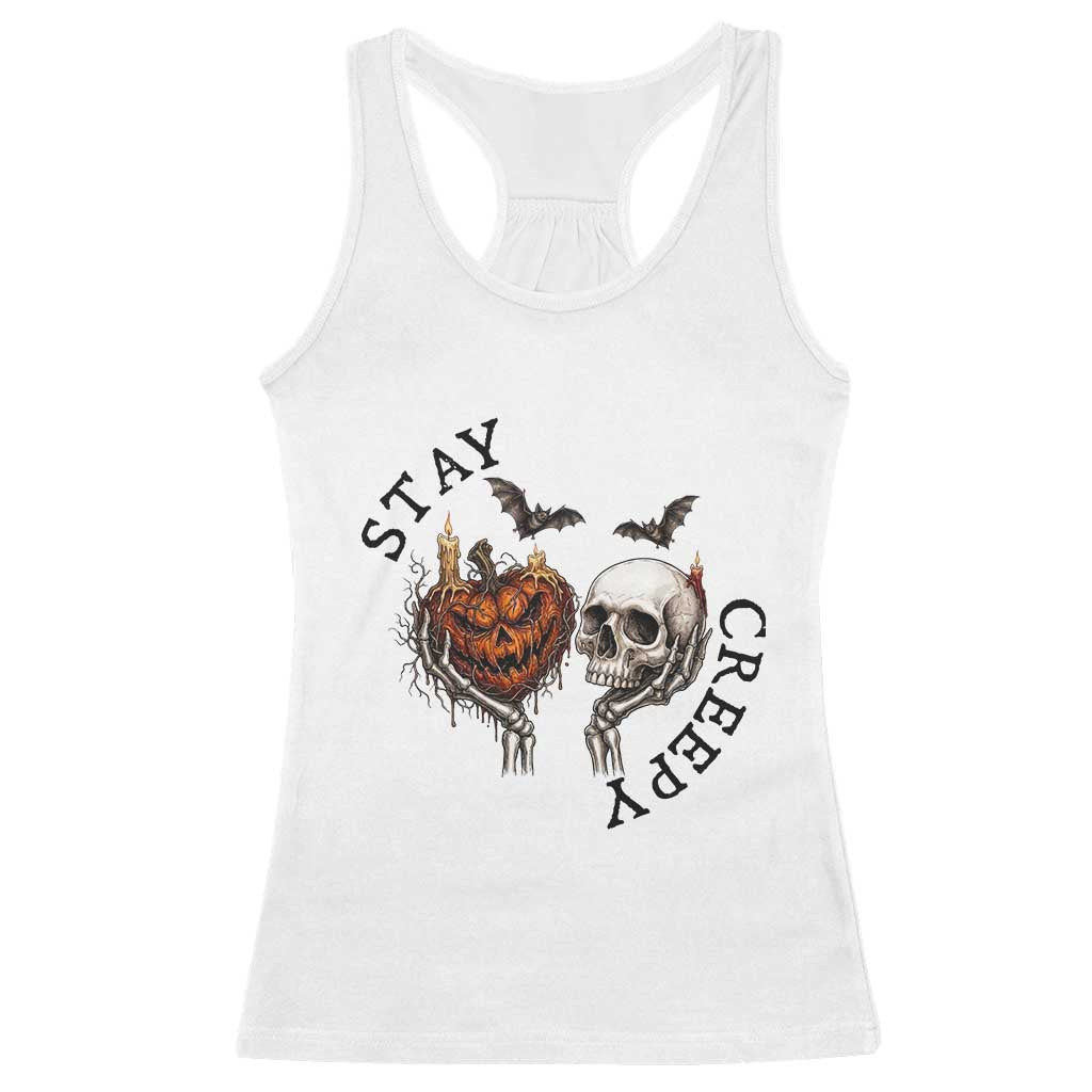 Stay Creepy Vintage Pumpkin Skull Skeleton Hands Graphic Racerback Tank Top Gothic Vintage Spooky Halloween