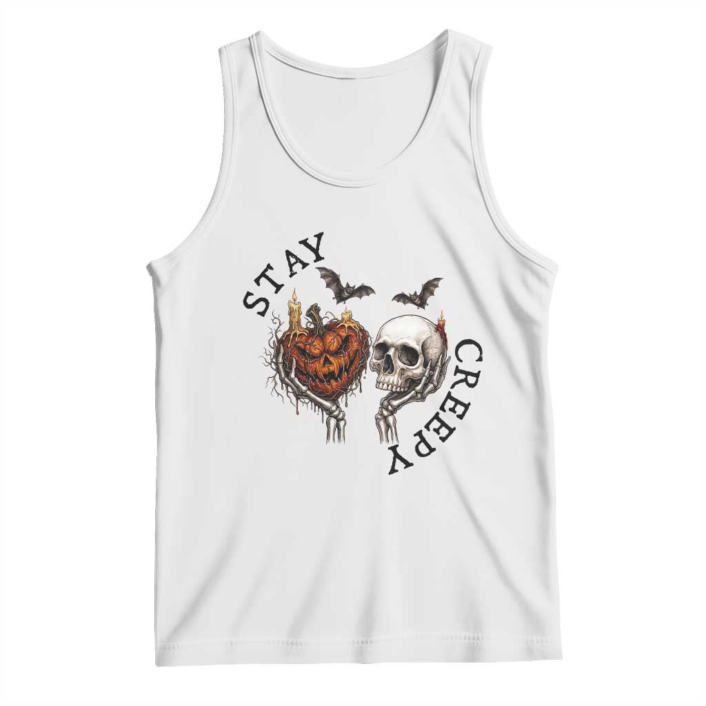 Stay Creepy Vintage Pumpkin Skull Skeleton Hands Graphic Tank Top Gothic Vintage Spooky Halloween