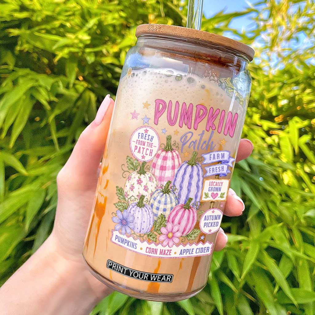 Coquette Cottagecore Pumpkin Patch Farm Fresh Glass Can Pastel Autumn Gingham Fall Farmers Market
