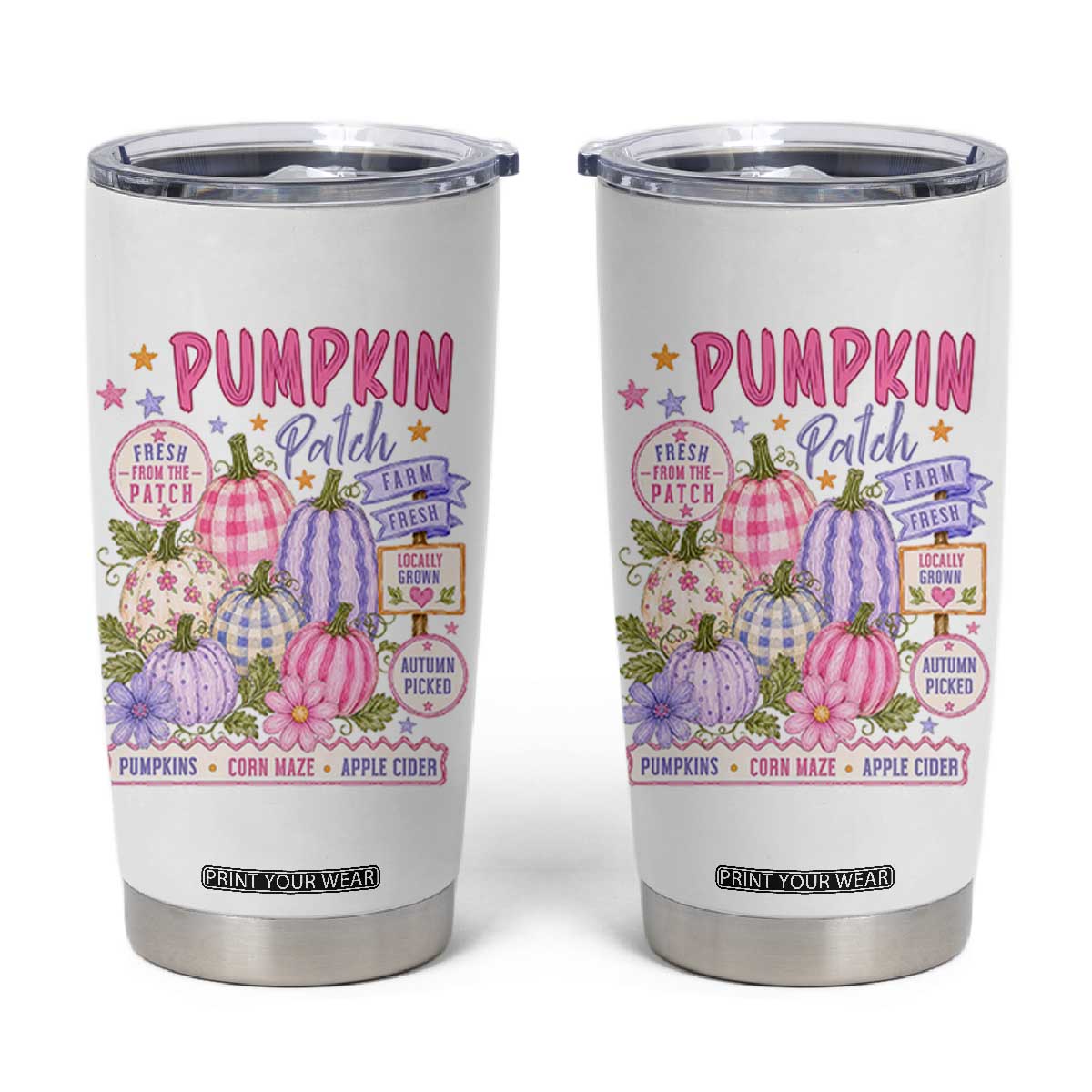 Coquette Cottagecore Pumpkin Patch Farm Fresh Tumbler Cup Pastel Autumn Gingham Fall Farmers Market