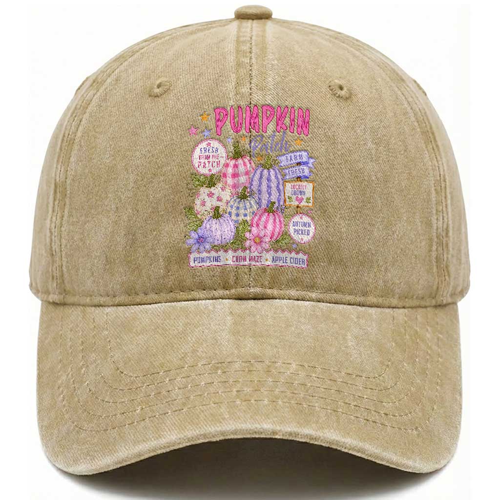 Coquette Cottagecore Pumpkin Patch Farm Fresh Washed Cotton Baseball Cap Pastel Autumn Gingham Fall Farmers Market