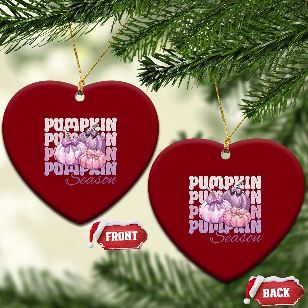 Cute Pumpkins Season with Bows Coquette Autumn Vibes Ceramic Ornament
