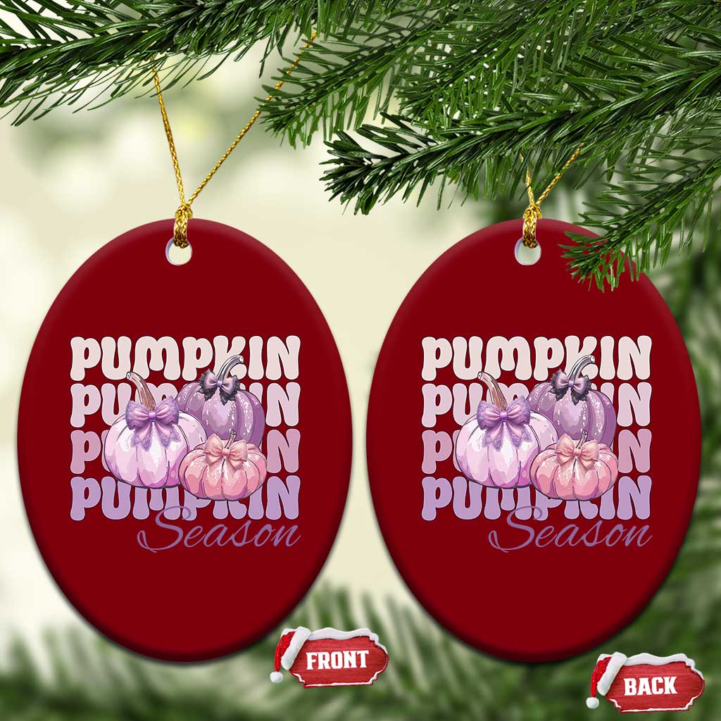 Cute Pumpkins Season with Bows Coquette Autumn Vibes Ceramic Ornament