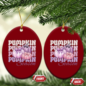 Cute Pumpkins Season with Bows Coquette Autumn Vibes Ceramic Ornament
