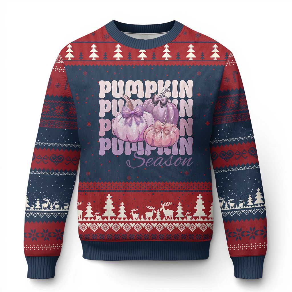 Cute Pumpkins Season with Bows Coquette Autumn Vibes Ugly Christmas Sweater