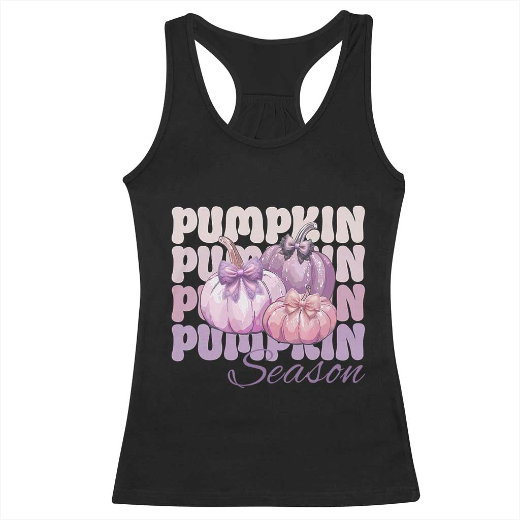 Cute Pumpkins Season with Bows Coquette Autumn Vibes Racerback Tank Top