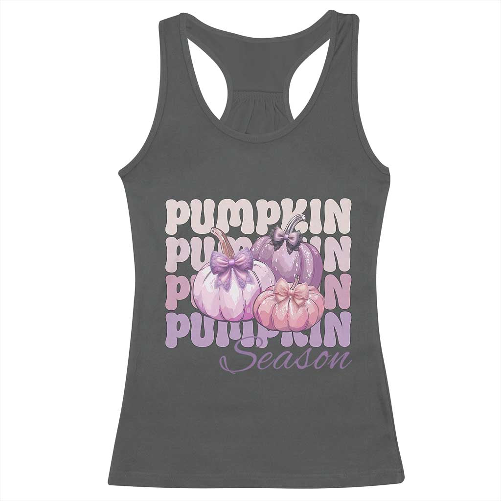 Cute Pumpkins Season with Bows Coquette Autumn Vibes Racerback Tank Top