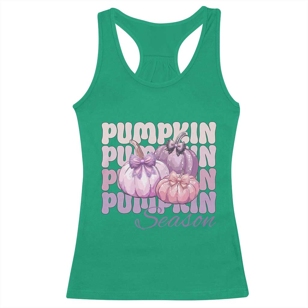 Cute Pumpkins Season with Bows Coquette Autumn Vibes Racerback Tank Top