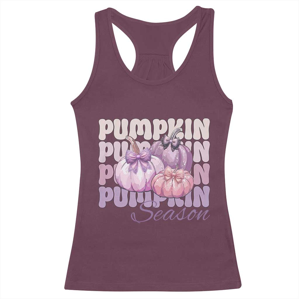 Cute Pumpkins Season with Bows Coquette Autumn Vibes Racerback Tank Top