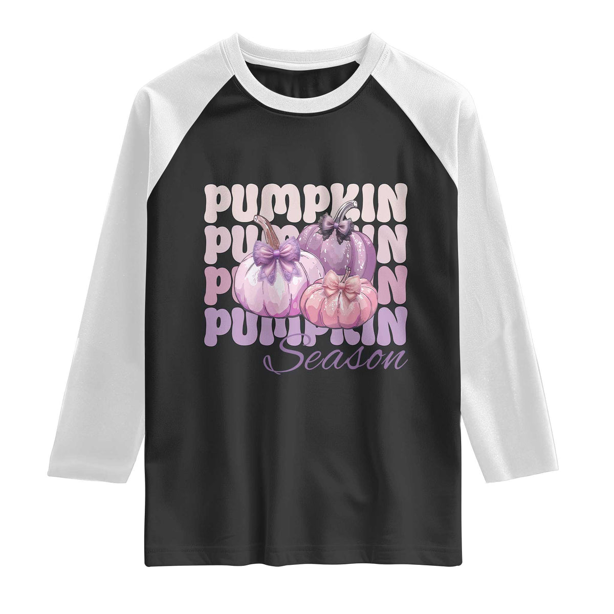 Cute Pumpkins Season with Bows Coquette Autumn Vibes Raglan Shirt