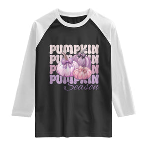 Cute Pumpkins Season with Bows Coquette Autumn Vibes Raglan Shirt