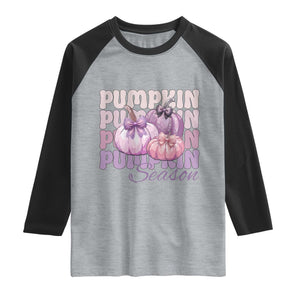 Cute Pumpkins Season with Bows Coquette Autumn Vibes Raglan Shirt