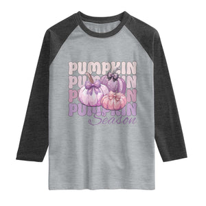 Cute Pumpkins Season with Bows Coquette Autumn Vibes Raglan Shirt