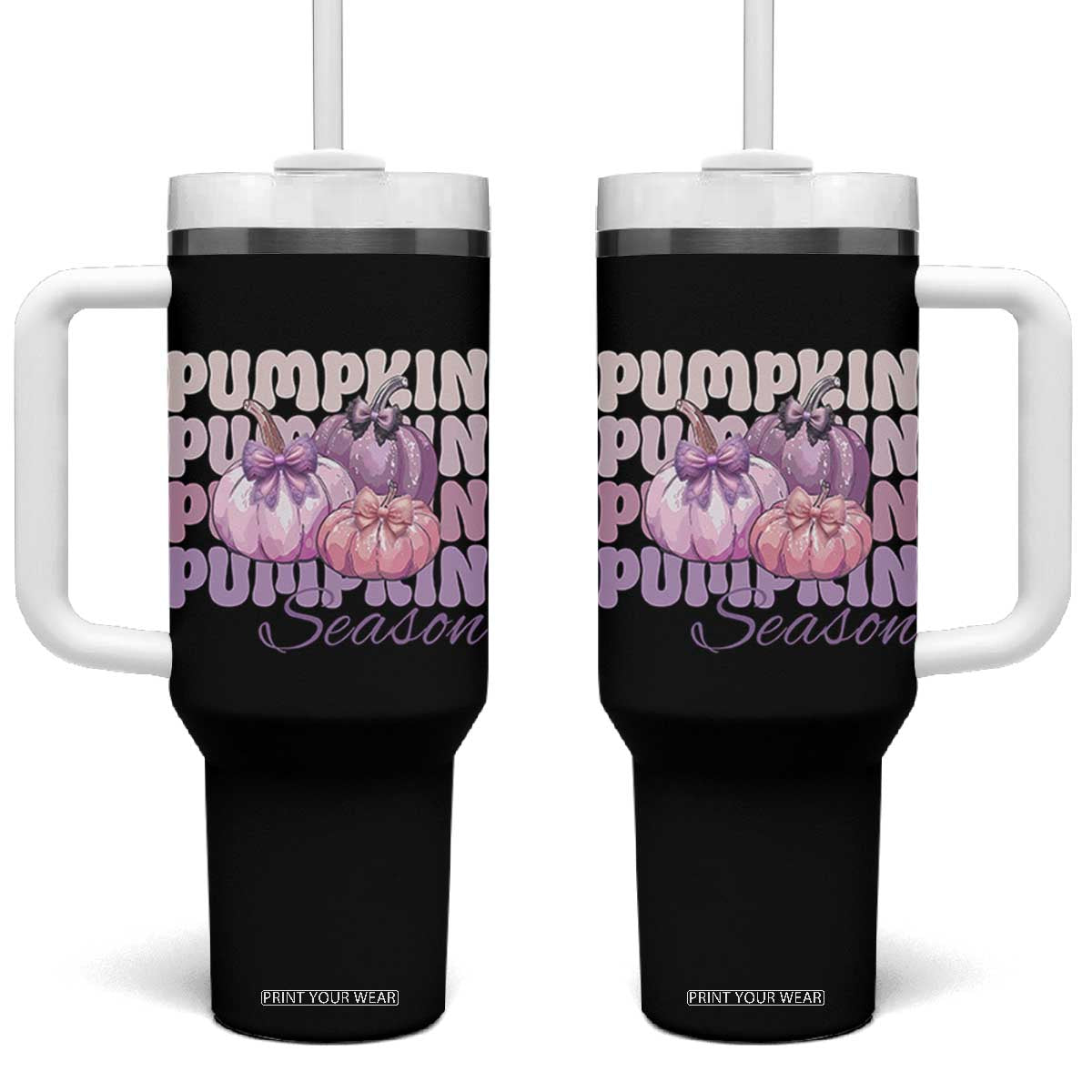 Cute Pumpkins Season with Bows Coquette Autumn Vibes Tumbler With Handle